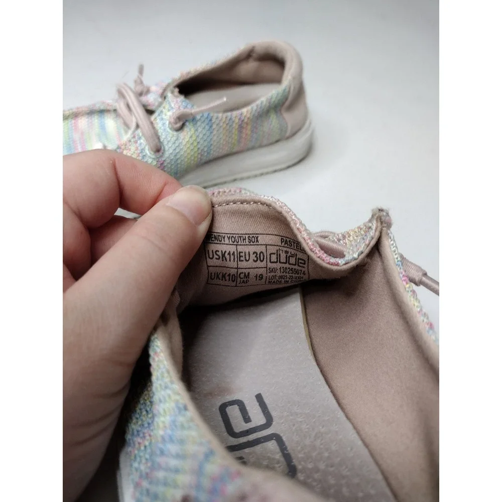 Hey Dude Wendy Youth Sox Pastel Multi Color Slip On Loafers Kids Size 11